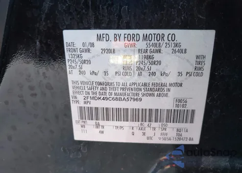 2008 Ford Edge Limited from USA, damaged, VIN 2FMDK49C68BA57969